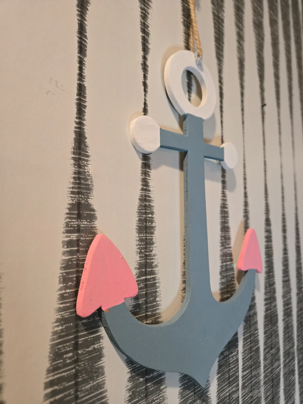 Coastal Wooden Anchor Hanging Decor - Blue, White & Pink